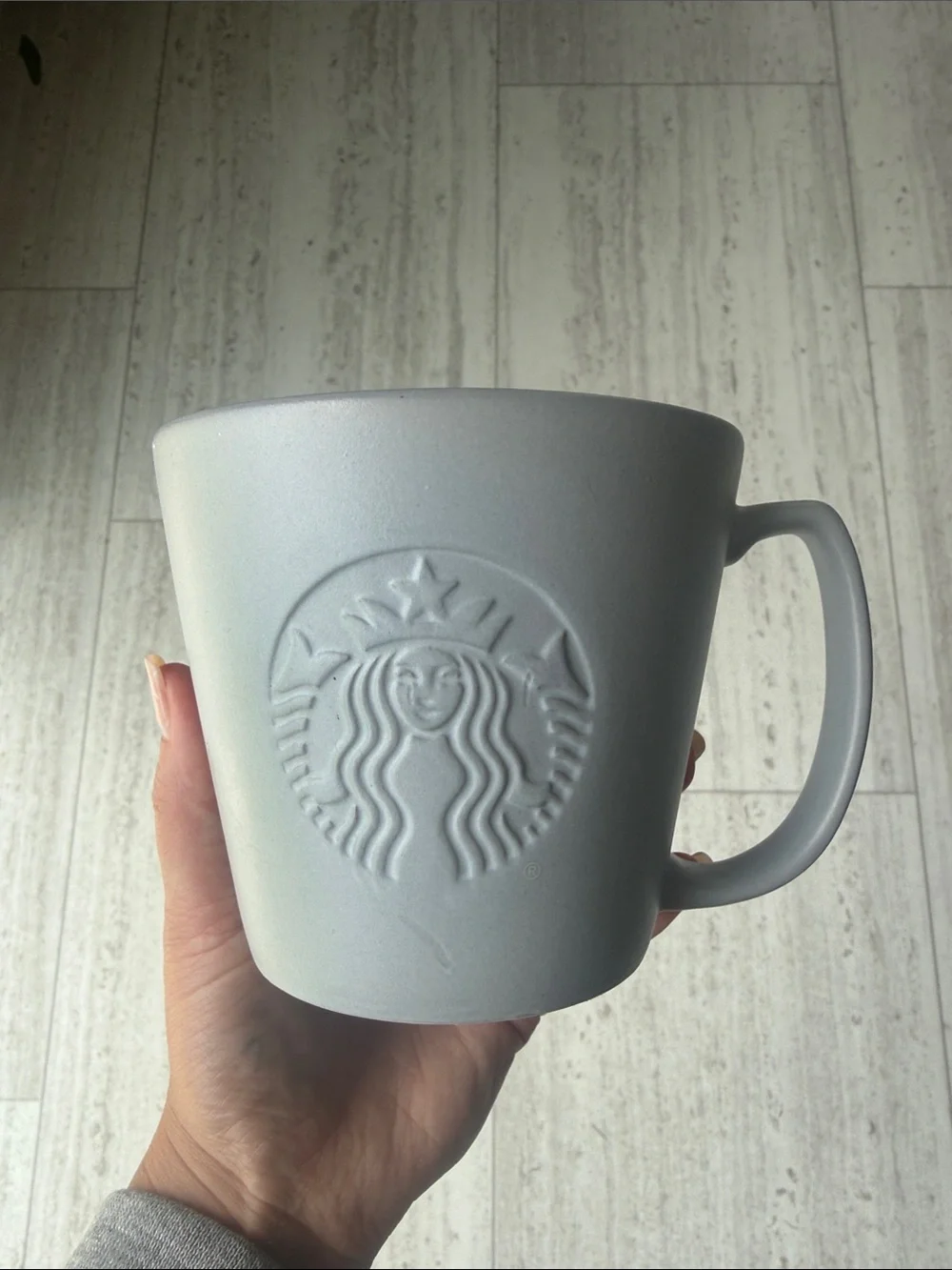 Starbucks Matte Light Gray Embossed Logo Ceramic Mug